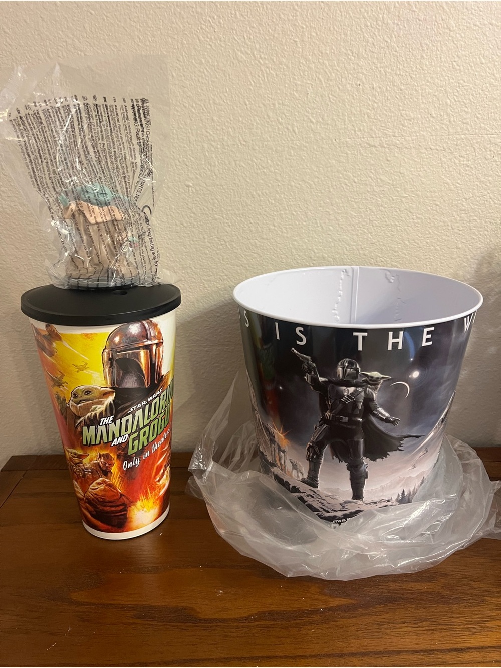 Mandalorian & Grogu Topper Cup & Popcorn Bucket "This Is The Way" Set, AMC, New
